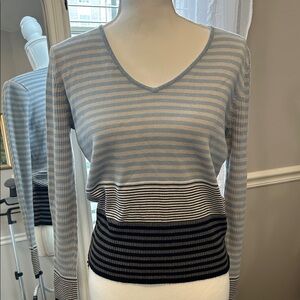 Nine West Blue and Black Striped Sweater